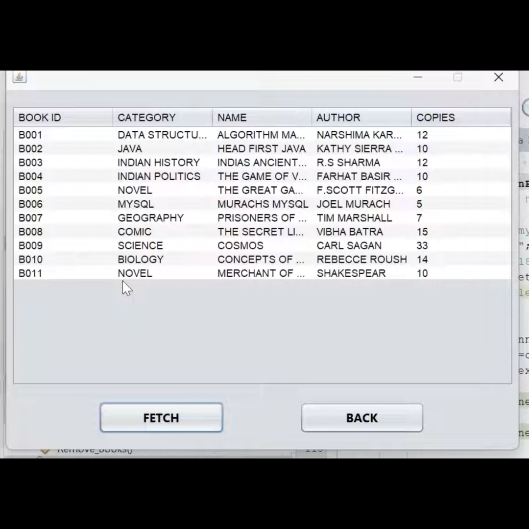 Manage Books Panel in Library Management System